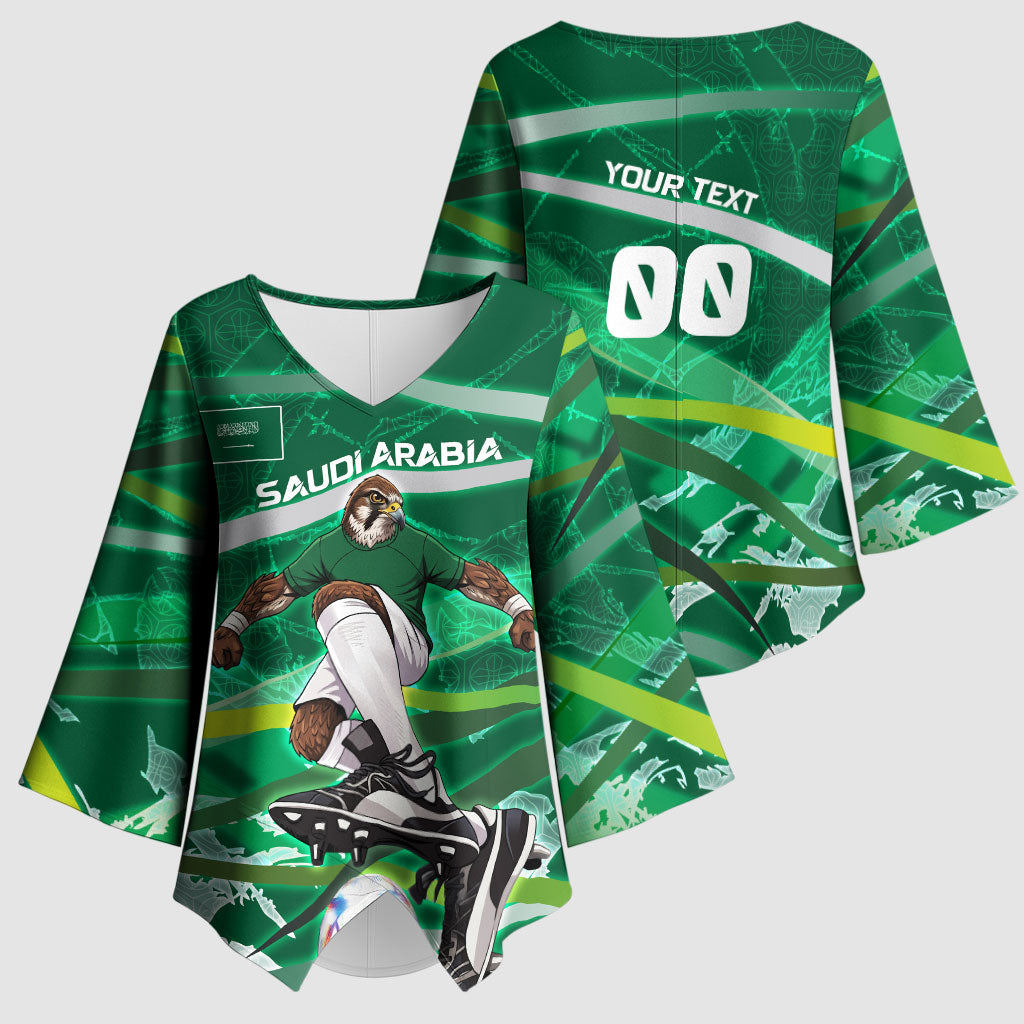 Personalized Saudi Arabia Football Kimono Sleeve Blouse Green Falcon National Pride Mascot