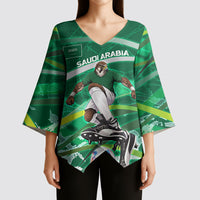Personalized Saudi Arabia Football Kimono Sleeve Blouse Green Falcon National Pride Mascot