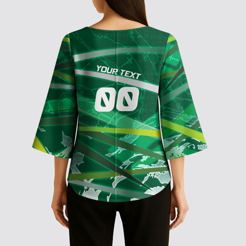 Personalized Saudi Arabia Football Kimono Sleeve Blouse Green Falcon National Pride Mascot