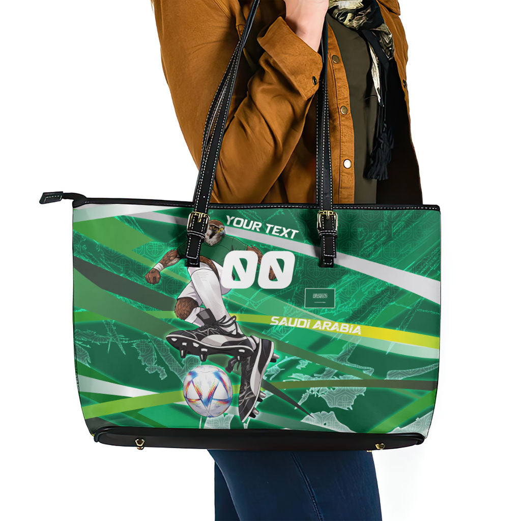 Personalized Saudi Arabia Football Leather Tote Bag Green Falcon National Pride Mascot