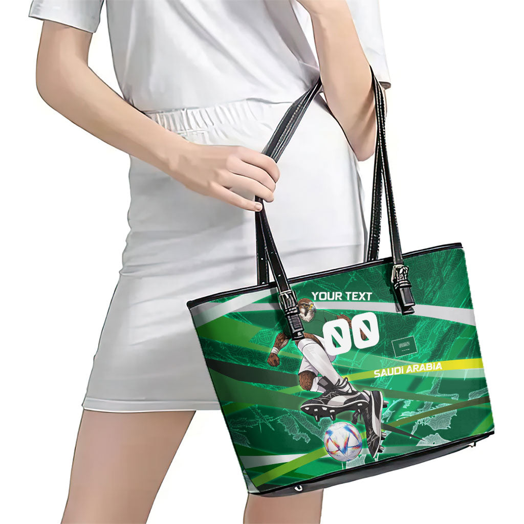 Personalized Saudi Arabia Football Leather Tote Bag Green Falcon National Pride Mascot