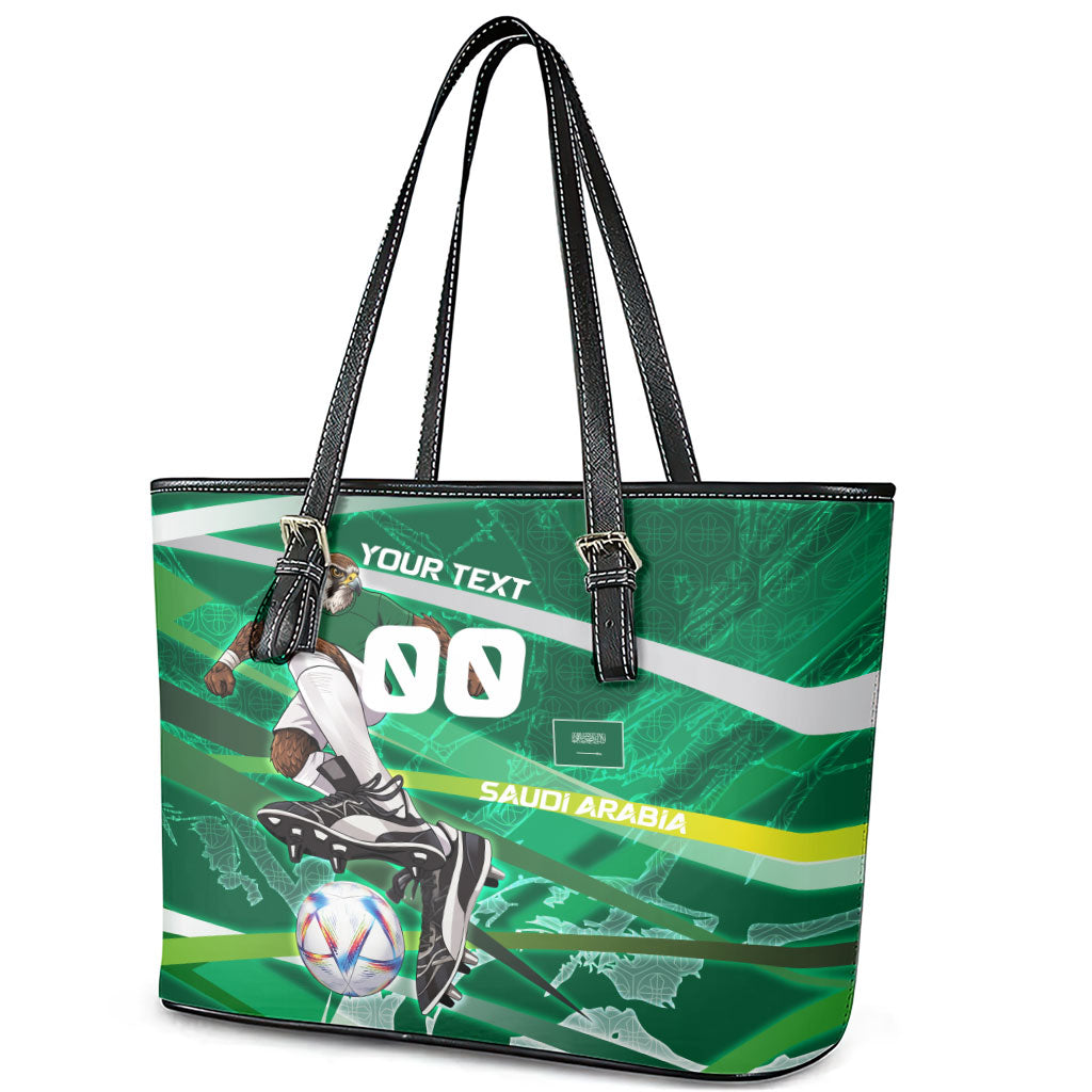 Personalized Saudi Arabia Football Leather Tote Bag Green Falcon National Pride Mascot