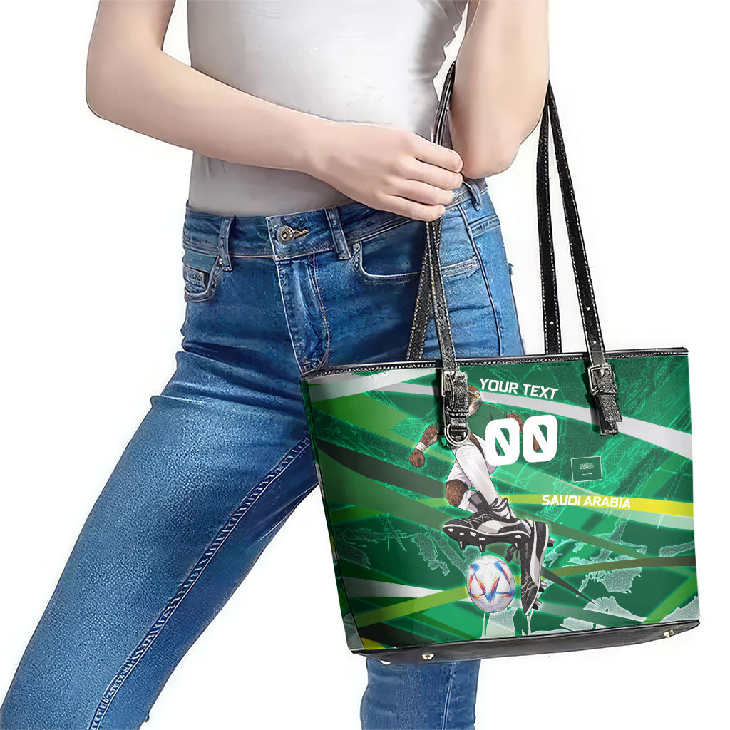 Personalized Saudi Arabia Football Leather Tote Bag Green Falcon National Pride Mascot