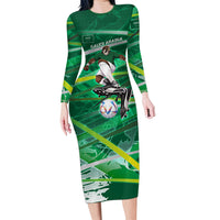 Personalized Saudi Arabia Football Long Sleeve Bodycon Dress Green Falcon National Pride Mascot