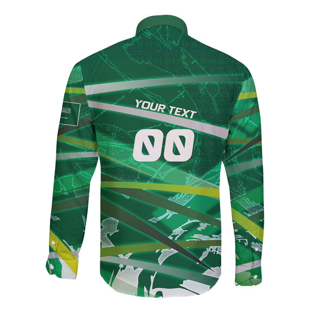 Personalized Saudi Arabia Football Long Sleeve Button Shirt Green Falcon National Pride Mascot