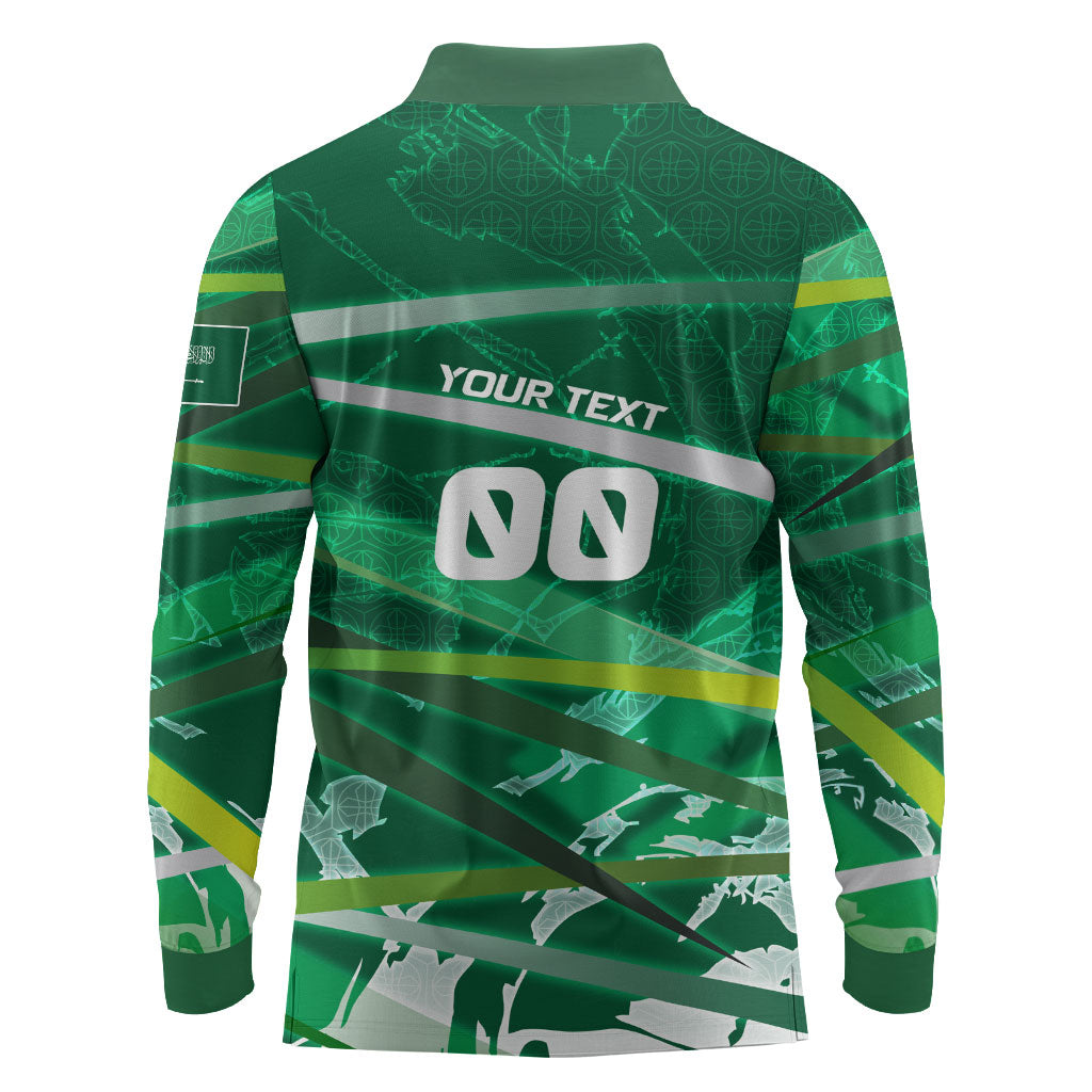 Personalized Saudi Arabia Football Long Sleeve Polo Shirt Green Falcon National Pride Mascot