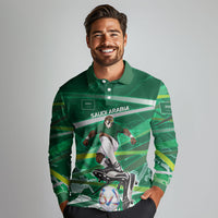 Personalized Saudi Arabia Football Long Sleeve Polo Shirt Green Falcon National Pride Mascot