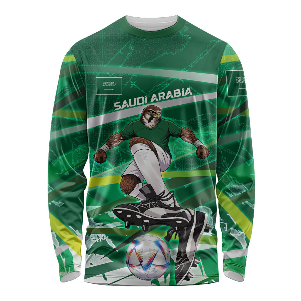 Personalized Saudi Arabia Football Long Sleeve Shirt Green Falcon National Pride Mascot