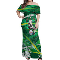 Personalized Saudi Arabia Football Off Shoulder Maxi Dress Green Falcon National Pride Mascot