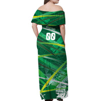 Personalized Saudi Arabia Football Off Shoulder Maxi Dress Green Falcon National Pride Mascot