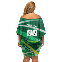 Personalized Saudi Arabia Football Off Shoulder Short Dress Green Falcon National Pride Mascot