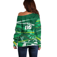 Personalized Saudi Arabia Football Off Shoulder Sweater Green Falcon National Pride Mascot