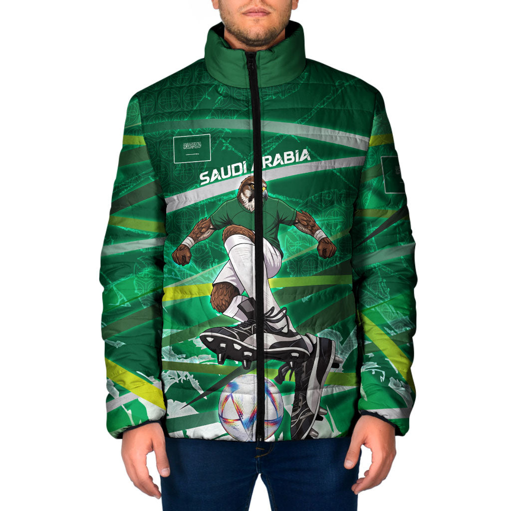 Personalized Saudi Arabia Football Padded Jacket Green Falcon National Pride Mascot