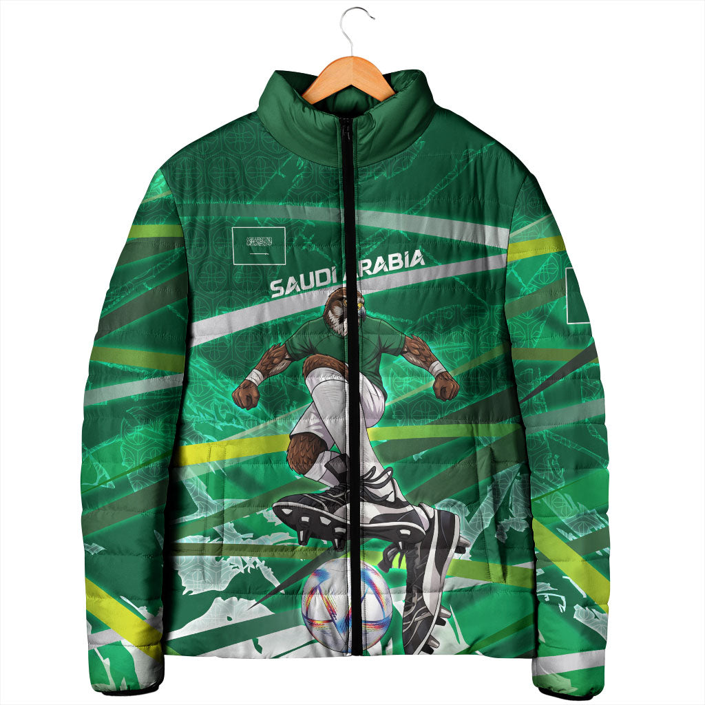 Personalized Saudi Arabia Football Padded Jacket Green Falcon National Pride Mascot