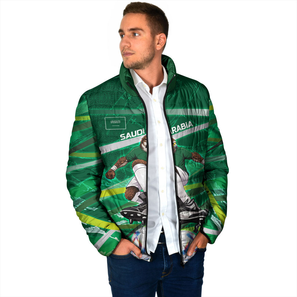 Personalized Saudi Arabia Football Padded Jacket Green Falcon National Pride Mascot