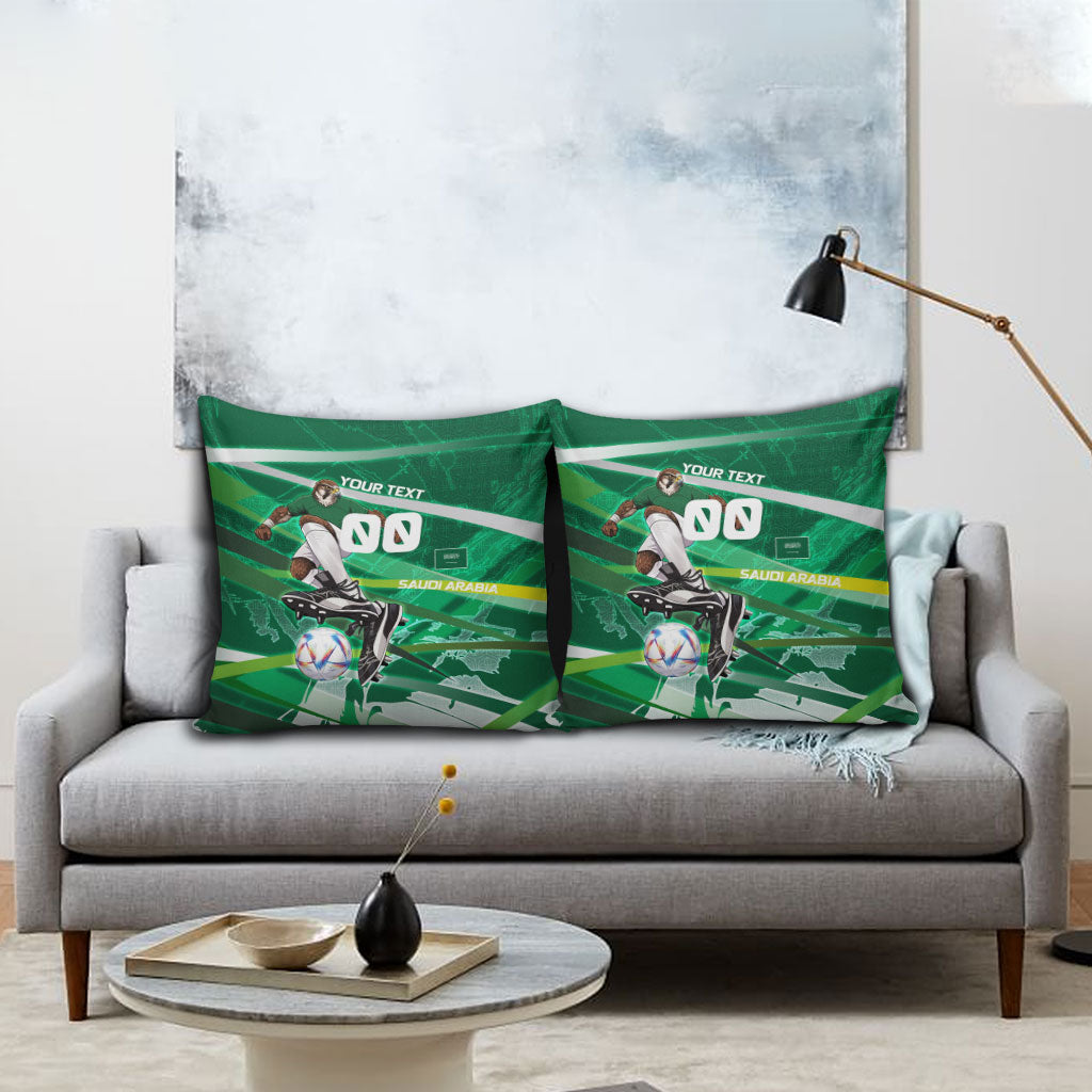 Personalized Saudi Arabia Football Pillow Cover Green Falcon National Pride Mascot