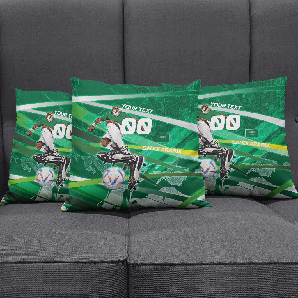 Personalized Saudi Arabia Football Pillow Cover Green Falcon National Pride Mascot