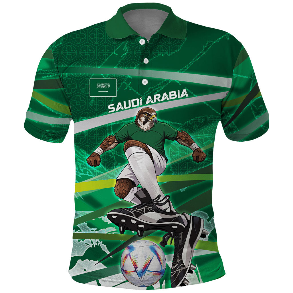 Personalized Saudi Arabia Football Polo Shirt Green Falcon National Pride Mascot