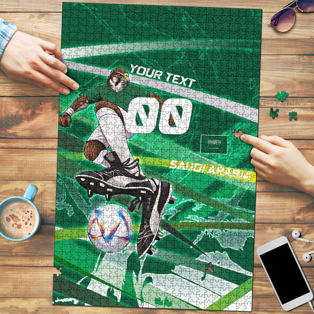 Personalized Saudi Arabia Football Puzzle Green Falcon National Pride Mascot