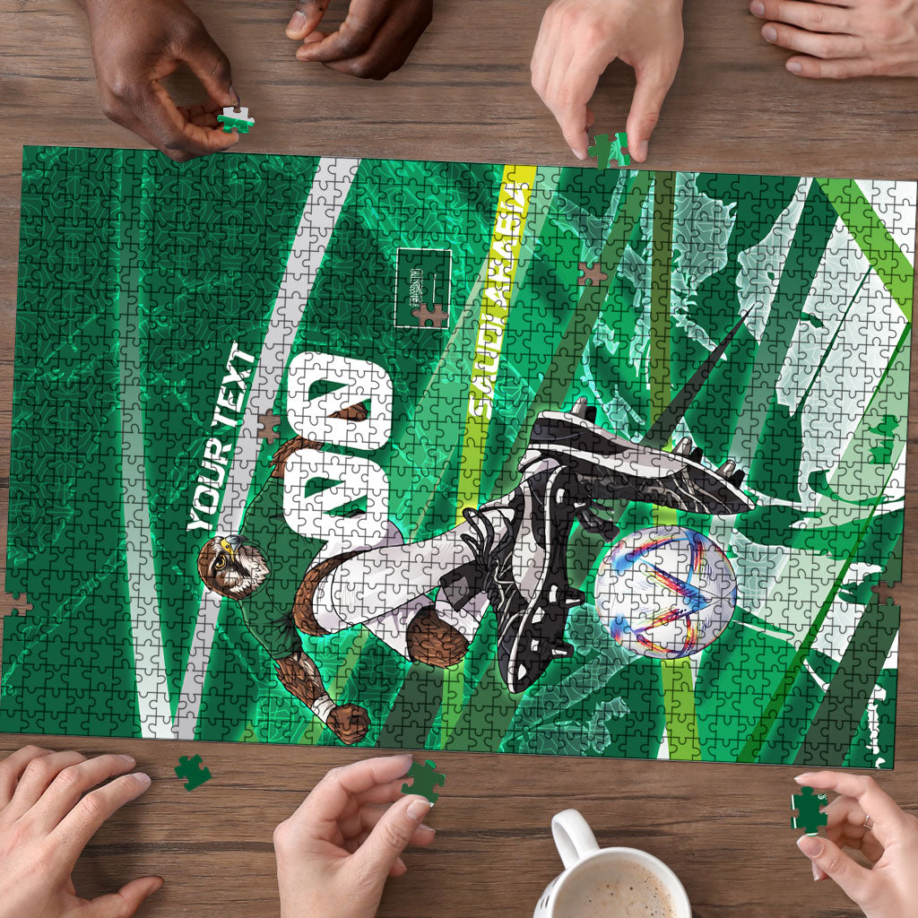 Personalized Saudi Arabia Football Puzzle Green Falcon National Pride Mascot