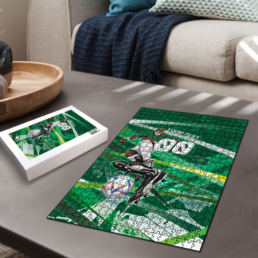 Personalized Saudi Arabia Football Puzzle Green Falcon National Pride Mascot