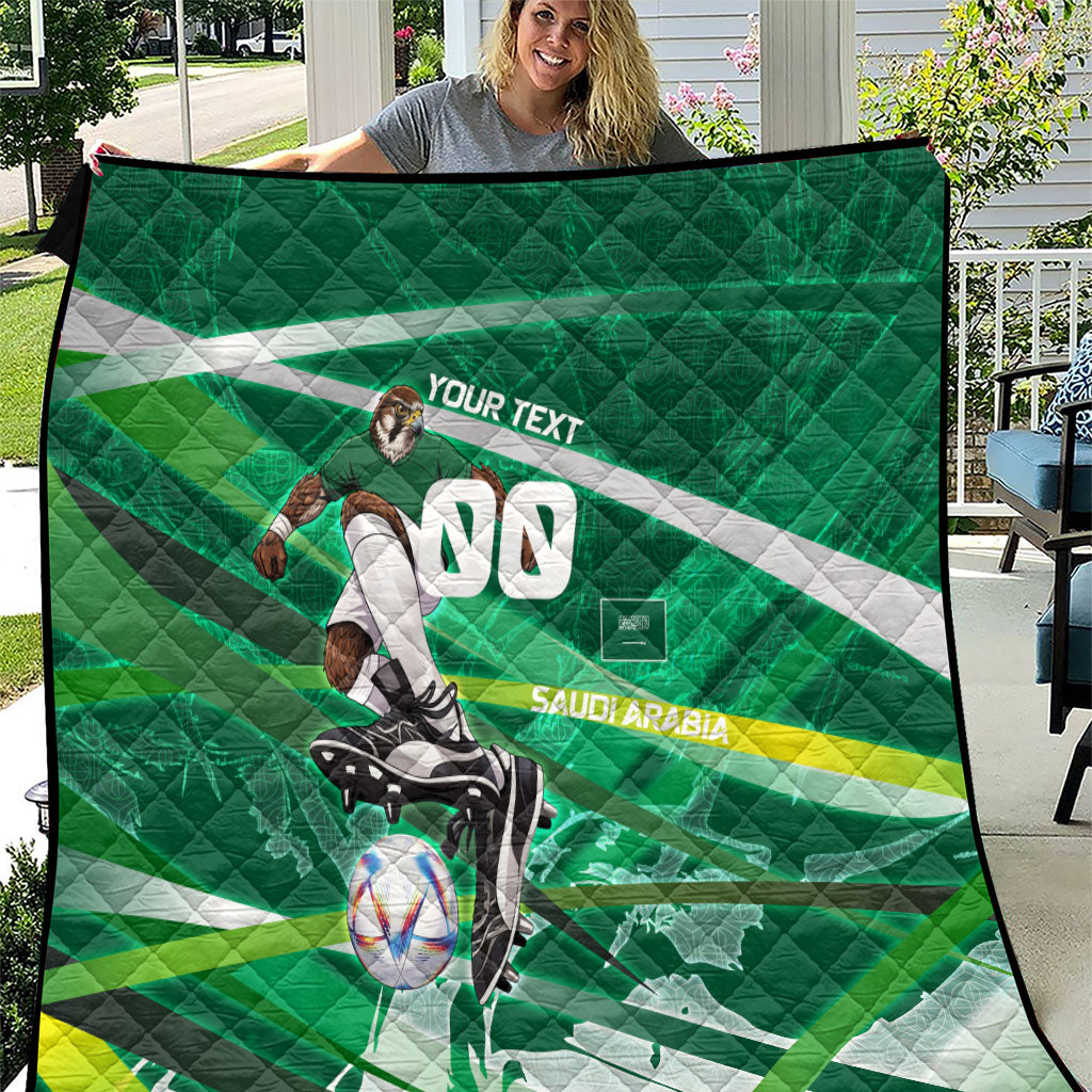 Personalized Saudi Arabia Football Quilt Green Falcon National Pride Mascot
