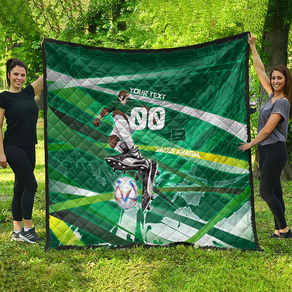 Personalized Saudi Arabia Football Quilt Green Falcon National Pride Mascot