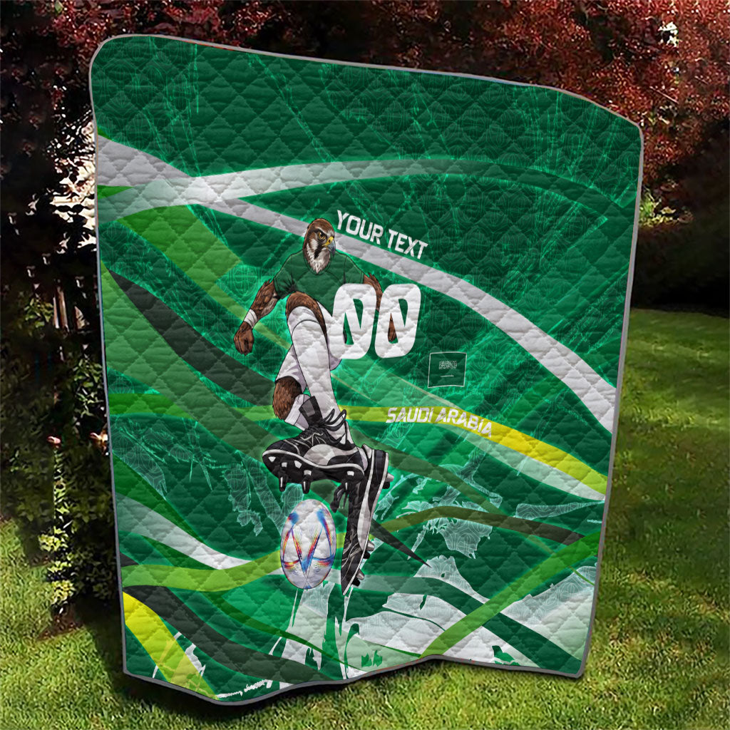 Personalized Saudi Arabia Football Quilt Green Falcon National Pride Mascot