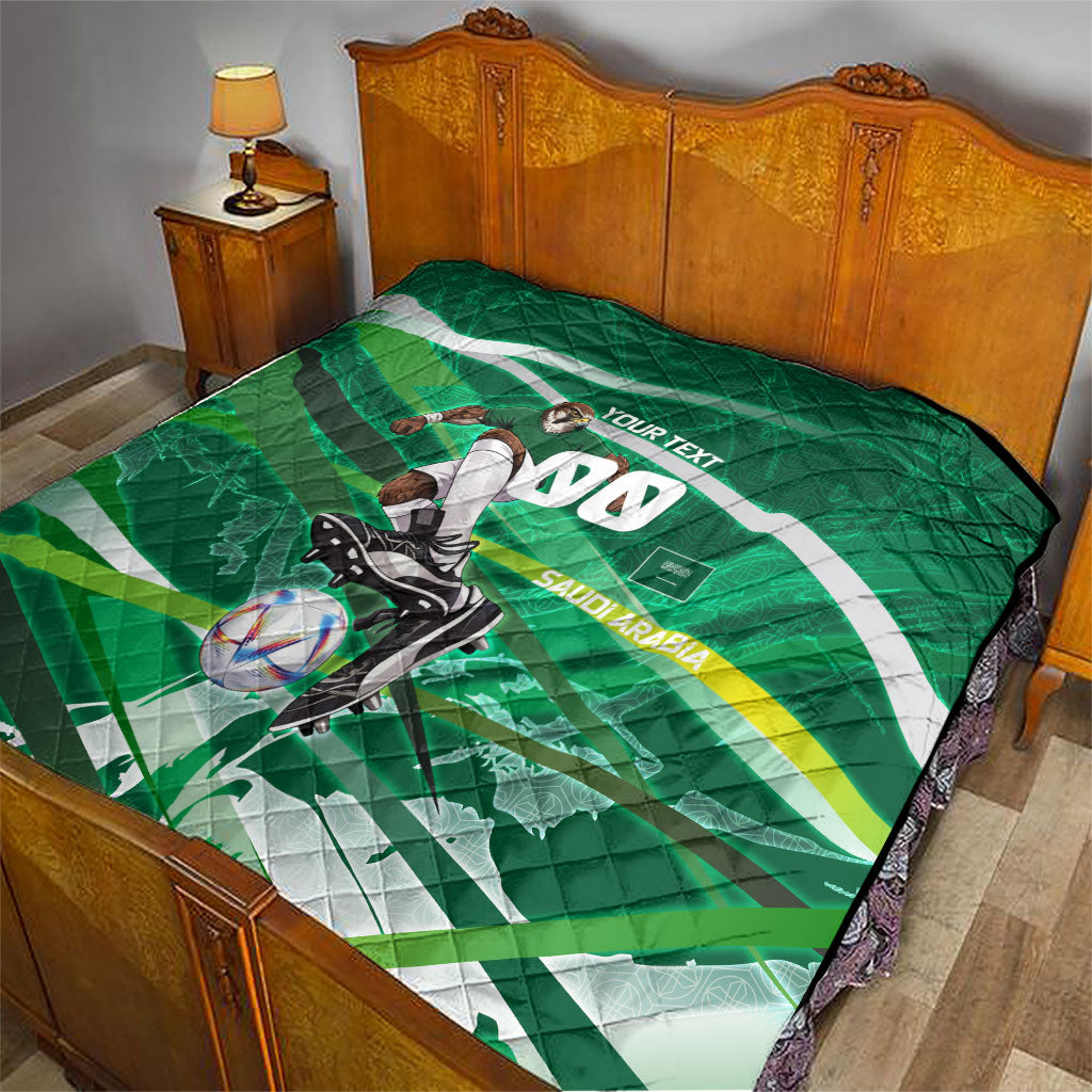Personalized Saudi Arabia Football Quilt Green Falcon National Pride Mascot