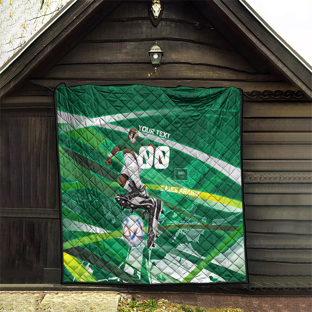 Personalized Saudi Arabia Football Quilt Green Falcon National Pride Mascot