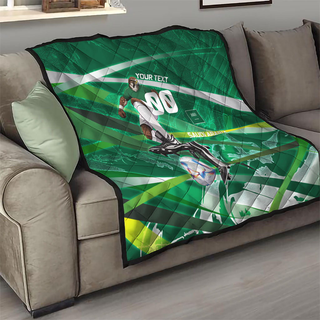Personalized Saudi Arabia Football Quilt Green Falcon National Pride Mascot