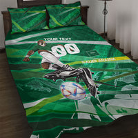 Personalized Saudi Arabia Football Quilt Bed Set Green Falcon National Pride Mascot