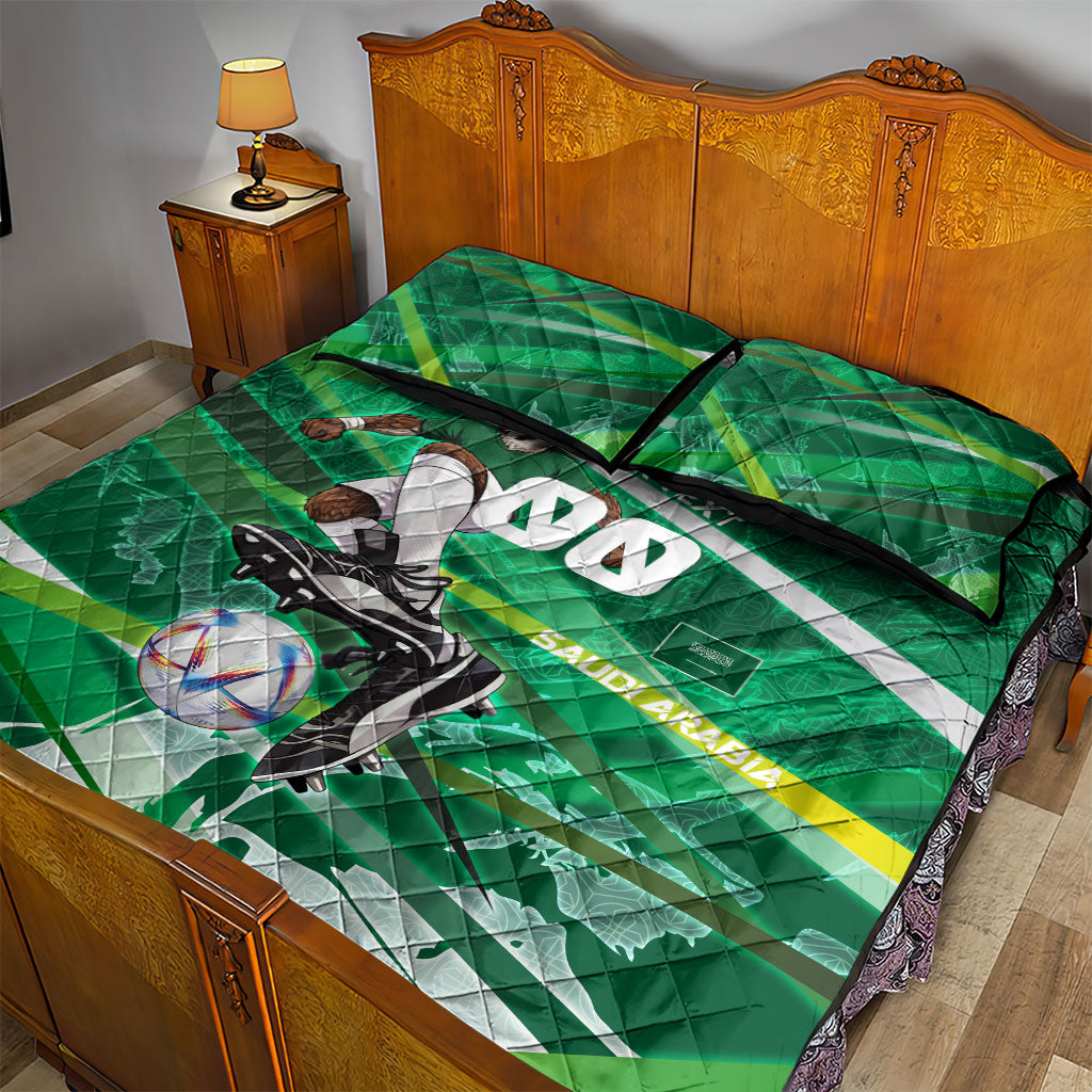 Personalized Saudi Arabia Football Quilt Bed Set Green Falcon National Pride Mascot