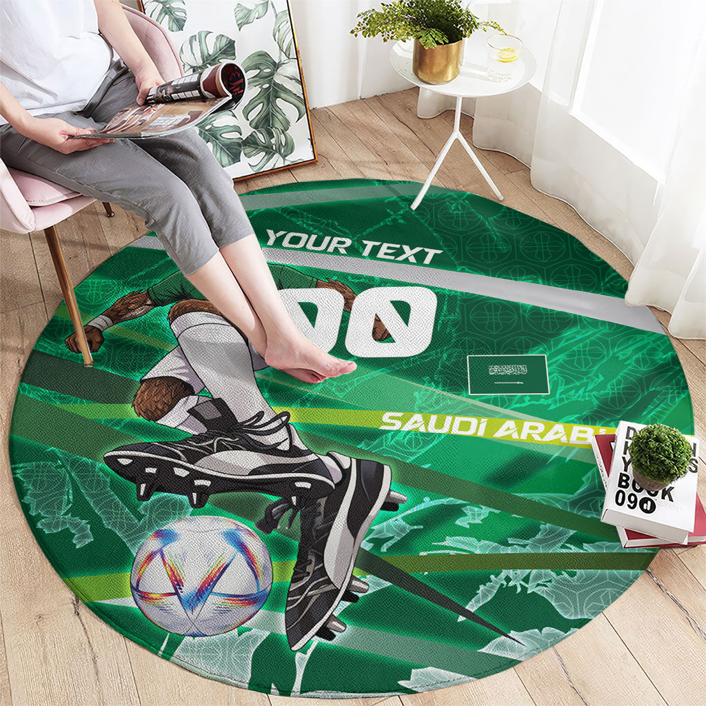 Personalized Saudi Arabia Football Round Carpet Green Falcon National Pride Mascot