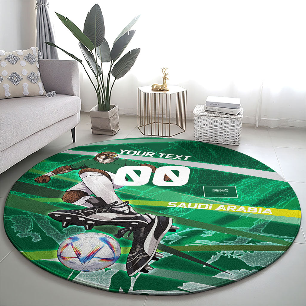 Personalized Saudi Arabia Football Round Carpet Green Falcon National Pride Mascot