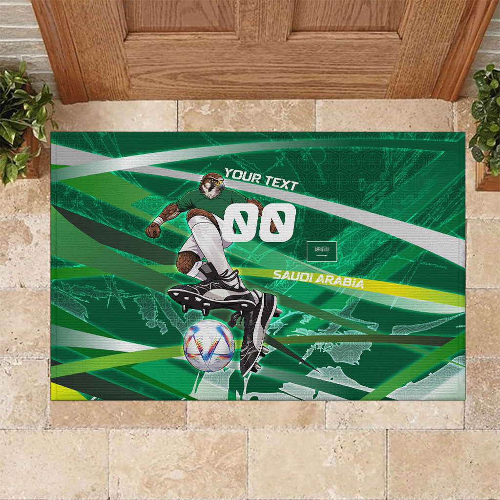 Personalized Saudi Arabia Football Rubber Doormat Green Falcon National Pride Mascot