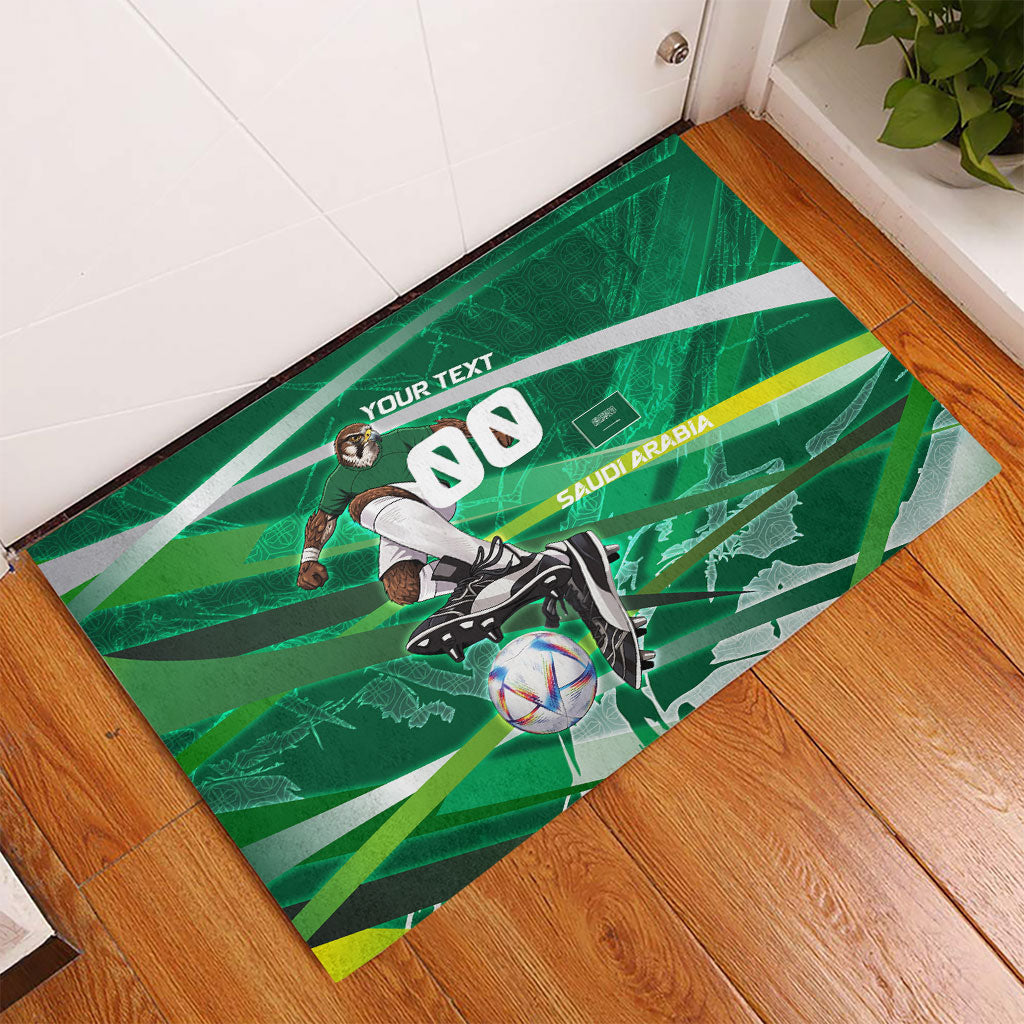 Personalized Saudi Arabia Football Rubber Doormat Green Falcon National Pride Mascot