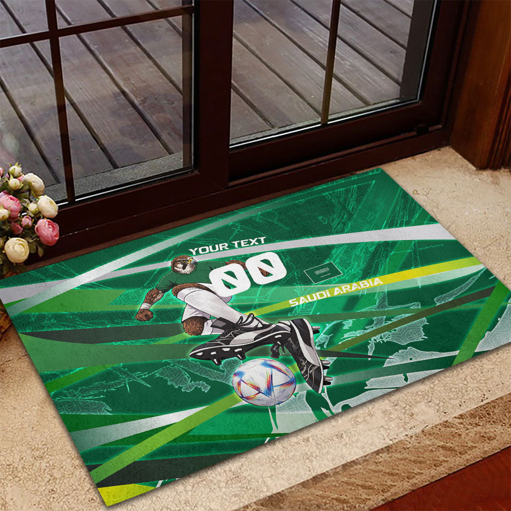Personalized Saudi Arabia Football Rubber Doormat Green Falcon National Pride Mascot