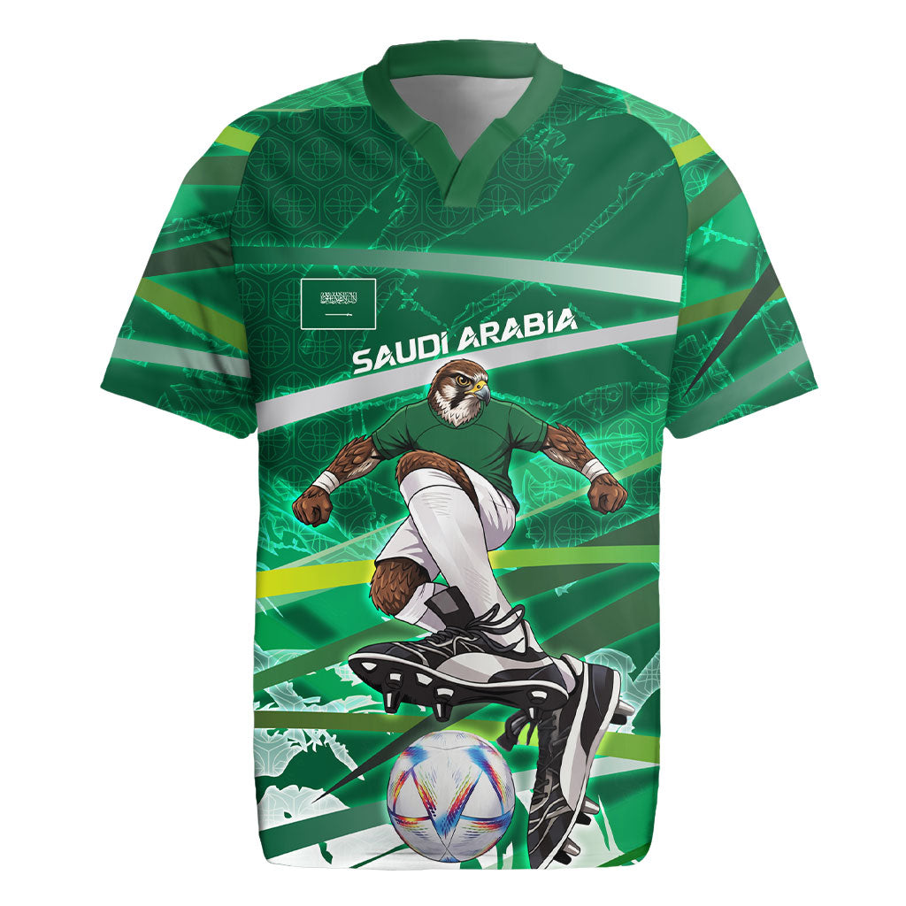 Personalized Saudi Arabia Football Rugby Jersey Green Falcon National Pride Mascot
