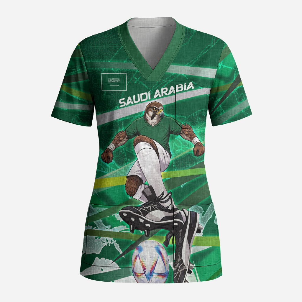 Personalized Saudi Arabia Football Scrub Top Green Falcon National Pride Mascot