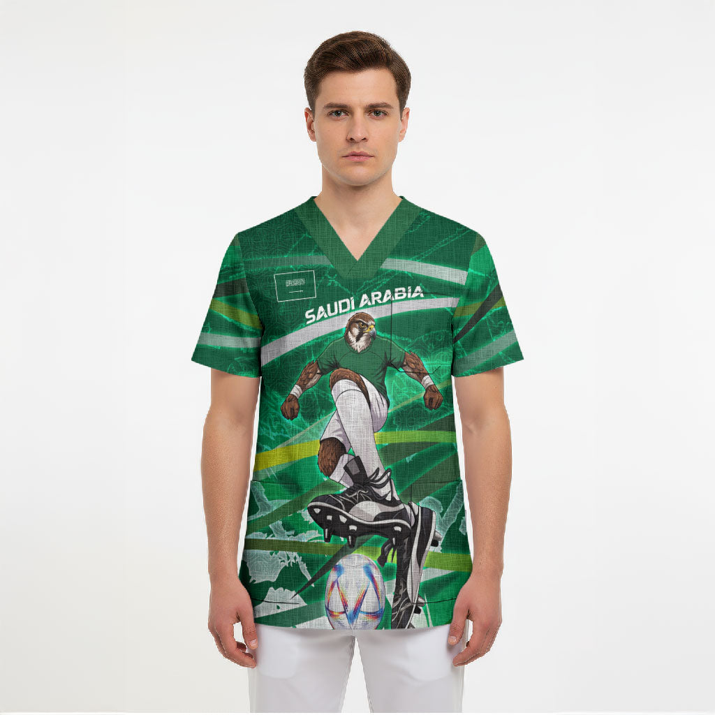 Personalized Saudi Arabia Football Scrub Top Green Falcon National Pride Mascot