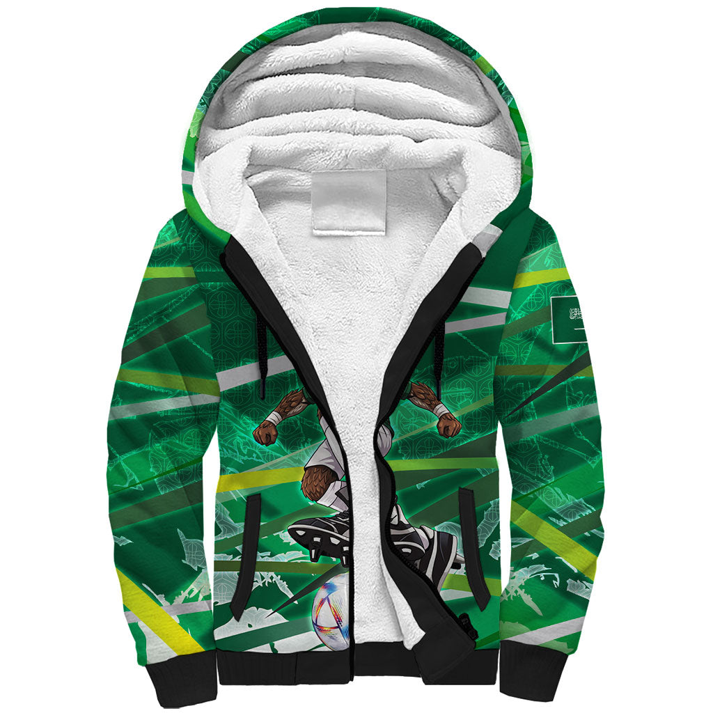 Personalized Saudi Arabia Football Sherpa Hoodie Green Falcon National Pride Mascot