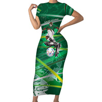 Personalized Saudi Arabia Football Short Sleeve Bodycon Dress Green Falcon National Pride Mascot