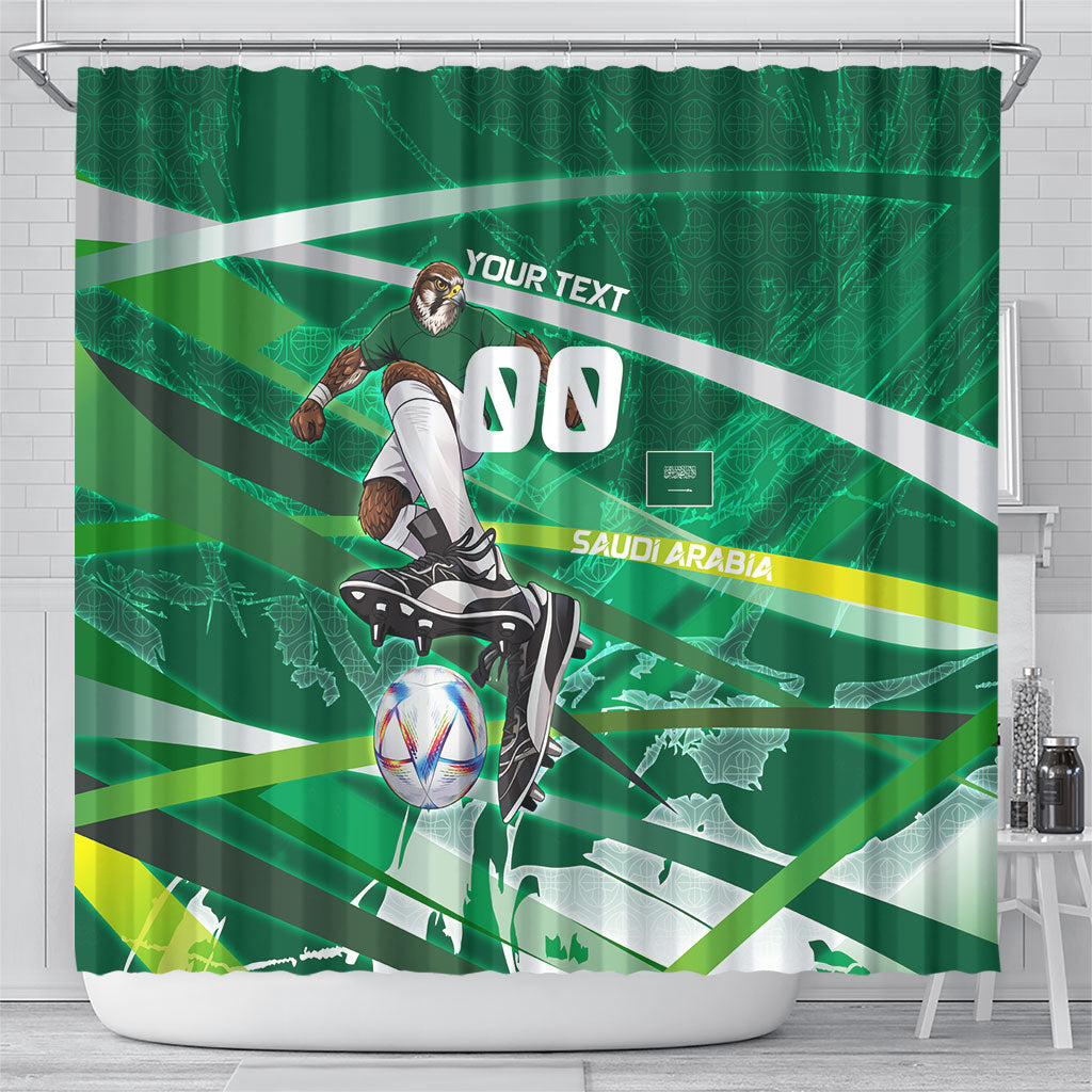 Personalized Saudi Arabia Football Shower Curtain Green Falcon National Pride Mascot