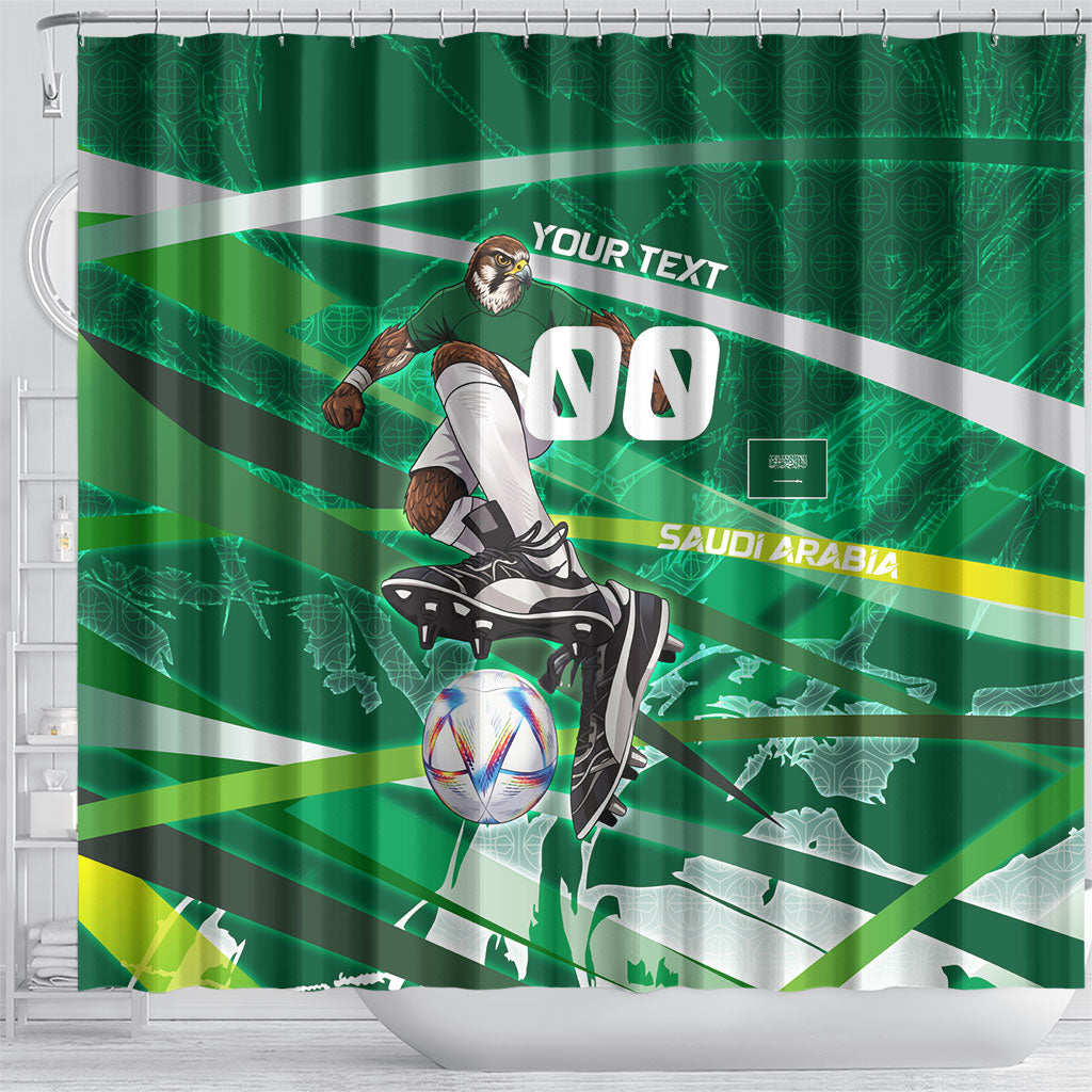 Personalized Saudi Arabia Football Shower Curtain Green Falcon National Pride Mascot