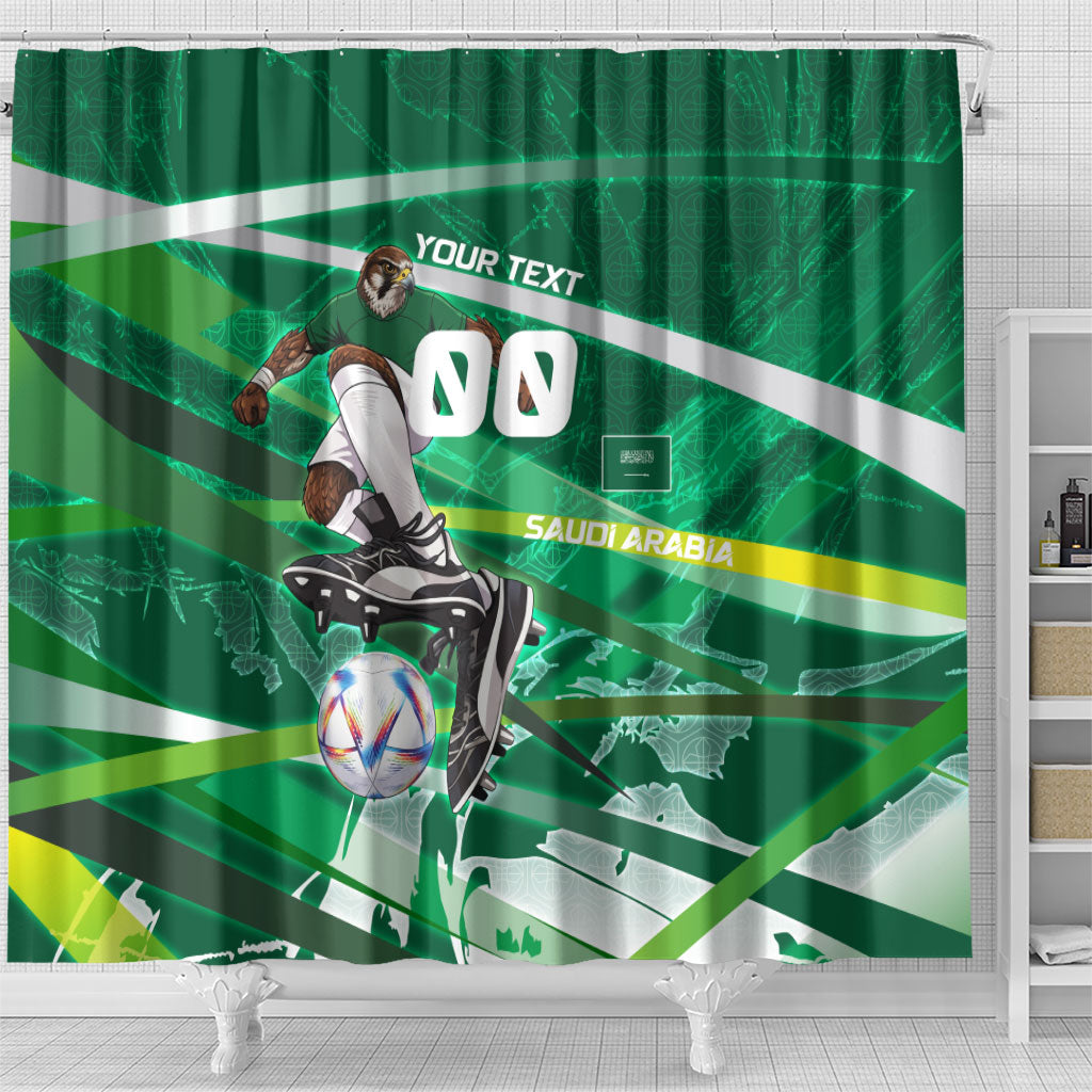 Personalized Saudi Arabia Football Shower Curtain Green Falcon National Pride Mascot