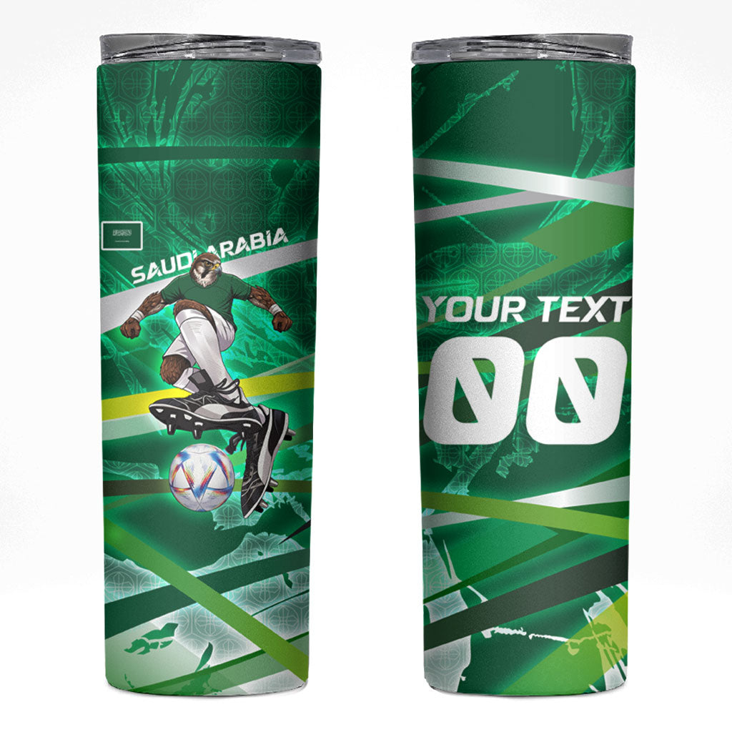 Personalized Saudi Arabia Football Skinny Tumbler Green Falcon National Pride Mascot