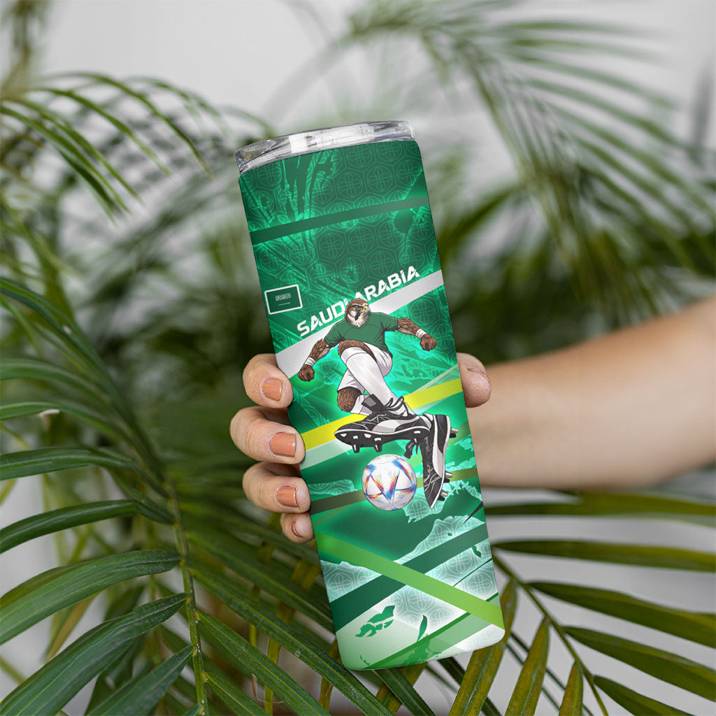 Personalized Saudi Arabia Football Skinny Tumbler Green Falcon National Pride Mascot