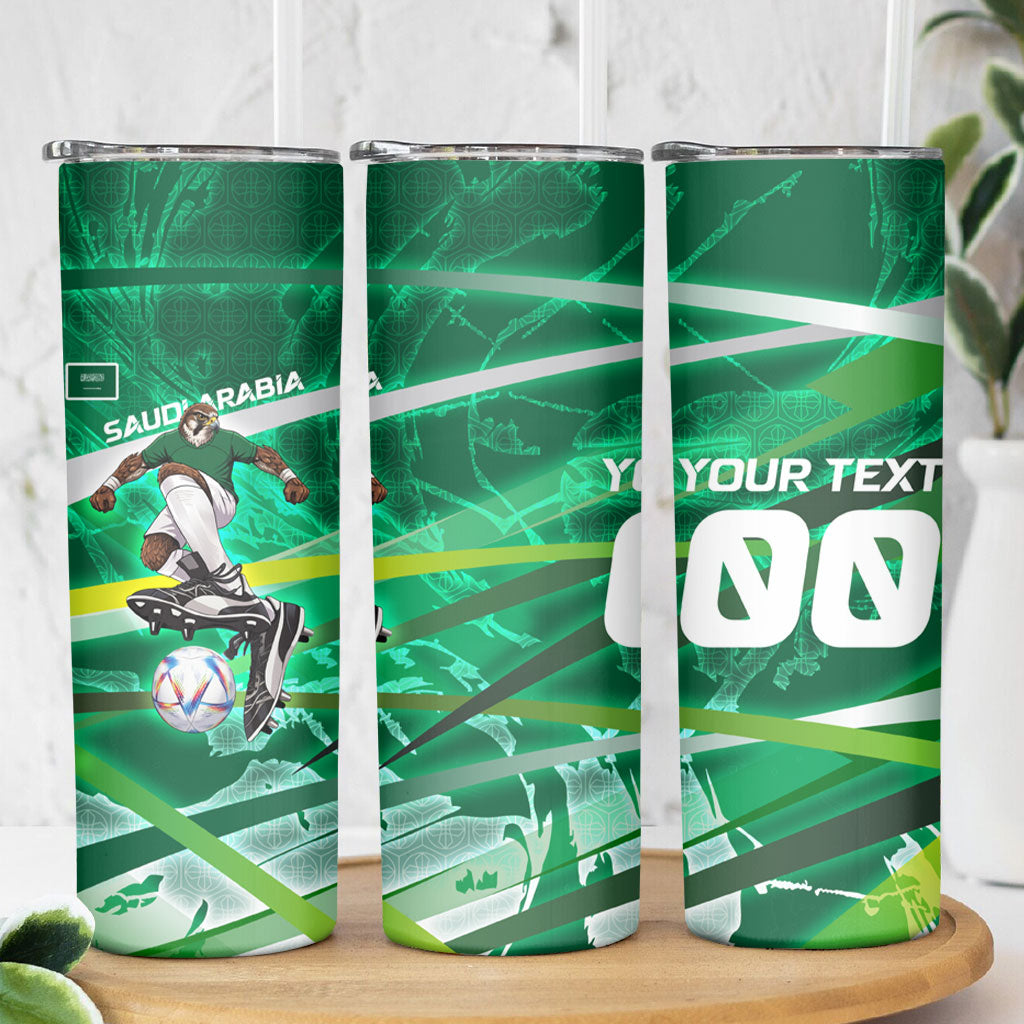 Personalized Saudi Arabia Football Skinny Tumbler Green Falcon National Pride Mascot