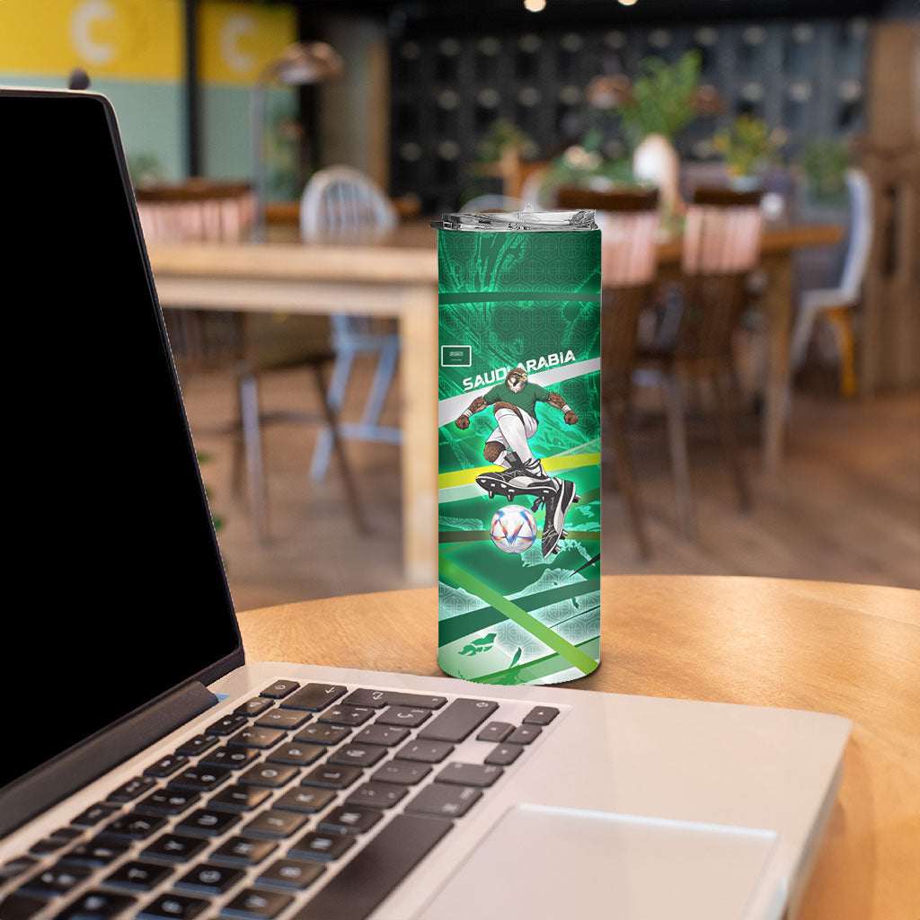 Personalized Saudi Arabia Football Skinny Tumbler Green Falcon National Pride Mascot